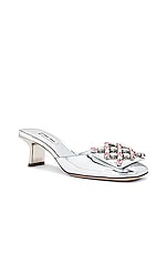Miu Miu Metallic Sandals in Argento, view 2, click to view large image.