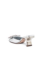 Miu Miu Metallic Sandals in Argento, view 3, click to view large image.