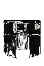 Moschino Jeans Fringe Belt in Fantasy Print Black, view 1, click to view large image.
