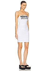 Moschino Jeans Strapless Mini Dress in White, view 2, click to view large image.