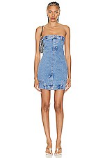 Moschino Jeans Strapless Mini Dress in Fantasy Print Blue, view 1, click to view large image.
