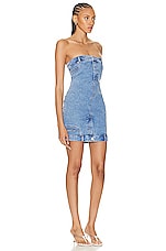 Moschino Jeans Strapless Mini Dress in Fantasy Print Blue, view 2, click to view large image.