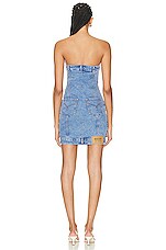 Moschino Jeans Strapless Mini Dress in Fantasy Print Blue, view 3, click to view large image.