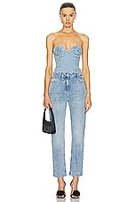 Moschino Jeans High Rise Straight Leg Pant in Fantasy Print Blue, view 4, click to view large image.