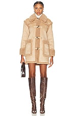 Moschino Jeans Eco Coat in Fantasy Print Beige, view 1, click to view large image.