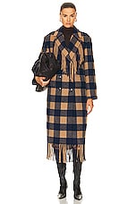 Moschino Jeans Check Coat in Fantasy Print Blue, view 1, click to view large image.
