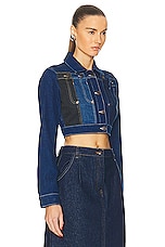Moschino Jeans Blue Stretch Denim Jacket in Fantasy Print, view 2, click to view large image.
