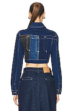 Moschino Jeans Blue Stretch Denim Jacket in Fantasy Print, view 3, click to view large image.