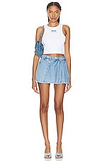Moschino Jeans Pleated Mini Skirt in Fantasy Print Blue, view 5, click to view large image.