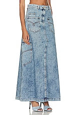 Moschino Jeans Long Denim Skirt in Fantasy Print Blue, view 2, click to view large image.