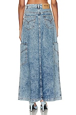 Moschino Jeans Long Denim Skirt in Fantasy Print Blue, view 3, click to view large image.
