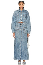 Moschino Jeans Long Denim Skirt in Fantasy Print Blue, view 4, click to view large image.