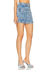 Moschino Jeans Blue Recycled Denim Skirt in Fantasy Print Blue, view 2, click to view large image.