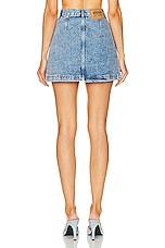Moschino Jeans Blue Recycled Denim Skirt in Fantasy Print Blue, view 3, click to view large image.