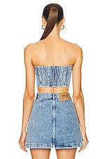 Moschino Jeans Blue Recycled Denim Top in Fantasy Print Blue, view 3, click to view large image.