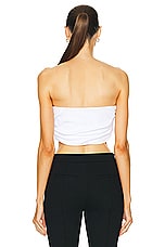 Moschino Jeans Strapless Cropped Top in White, view 3, click to view large image.