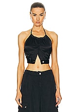 Moschino Jeans Halter Cropped Tank Top in Black, view 1, click to view large image.