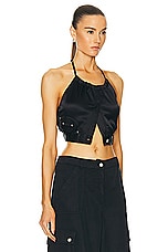 Moschino Jeans Halter Cropped Tank Top in Black, view 2, click to view large image.