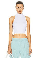 Moschino Jeans Mock-neck Tank Top in White, view 1, click to view large image.