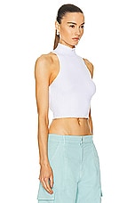 Moschino Jeans Mock-neck Tank Top in White, view 2, click to view large image.