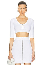 Moschino Jeans Zipper Front Cropped Top in White, view 1, click to view large image.