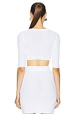 Moschino Jeans Zipper Front Cropped Top in White, view 3, click to view large image.