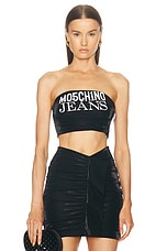 Moschino Jeans Logo Strapless Top in Black, view 1, click to view large image.