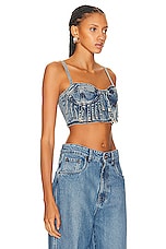 Moschino Jeans Denim Bra Top in Fantasy Print Blue, view 2, click to view large image.