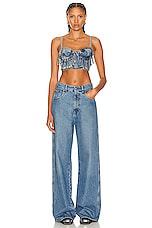 Moschino Jeans Denim Bra Top in Fantasy Print Blue, view 4, click to view large image.