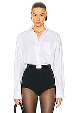 Moschino Jeans Cotton Poplin Long Sleeve Button Up in White, view 1, click to view large image.