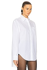 Moschino Jeans Cotton Poplin Long Sleeve Button Up in White, view 2, click to view large image.