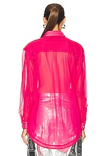 Moschino Jeans Nylon Long Sleeve Button Up in Fucsia, view 3, click to view large image.