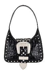 Moschino Jeans Buckle Shoulder Bag in Fantasy Print Black, view 1, click to view large image.