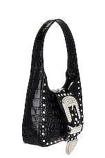 Moschino Jeans Buckle Shoulder Bag in Fantasy Print Black, view 4, click to view large image.