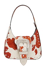 Moschino Jeans Buckle Shoulder Bag in Fantasy Print Brown, view 1, click to view large image.