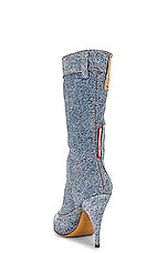 Moschino Jeans Denim Ankle Boot in Fantasy Print Blue, view 3, click to view large image.