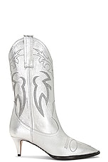 Moschino Jeans Ankle Boot in Fantasy Print Silver, view 1, click to view large image.