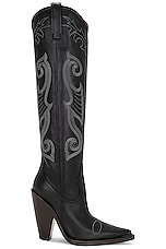 Moschino Jeans Knee High Boot in Fantasy Print Black, view 1, click to view large image.