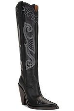 Moschino Jeans Knee High Boot in Fantasy Print Black, view 2, click to view large image.
