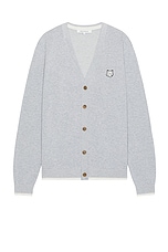 Maison Kitsune Bold Fox Head Patch Cardigan in Grey Melange, view 1, click to view large image.