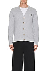 Maison Kitsune Bold Fox Head Patch Cardigan in Grey Melange, view 4, click to view large image.