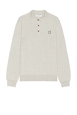 Maison Kitsune Bold Fox Head Patch Polo Jumper in Light Grey Melange, view 1, click to view large image.