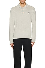 Maison Kitsune Bold Fox Head Patch Polo Jumper in Light Grey Melange, view 4, click to view large image.