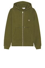 Maison Kitsune Bold Fox Head Patch Comfort Zipped Hoodie in Military Green, view 1, click to view large image.