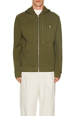 Maison Kitsune Bold Fox Head Patch Comfort Zipped Hoodie in Military Green, view 4, click to view large image.