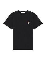 Maison Kitsune Fox Head Patch Classic Tee in Black, view 1, click to view large image.
