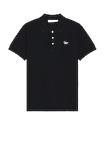 Maison Kitsune Tricolor Fox Patch Polo in Black, view 1, click to view large image.