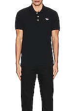 Maison Kitsune Tricolor Fox Patch Polo in Black, view 4, click to view large image.