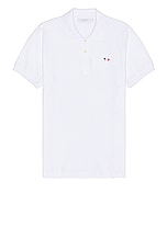 Maison Kitsune Tricolor Fox Patch Polo in White, view 1, click to view large image.