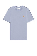 Maison Kitsune Chillax Fox Patch Regular T-shirt in Beat Blue, view 1, click to view large image.
